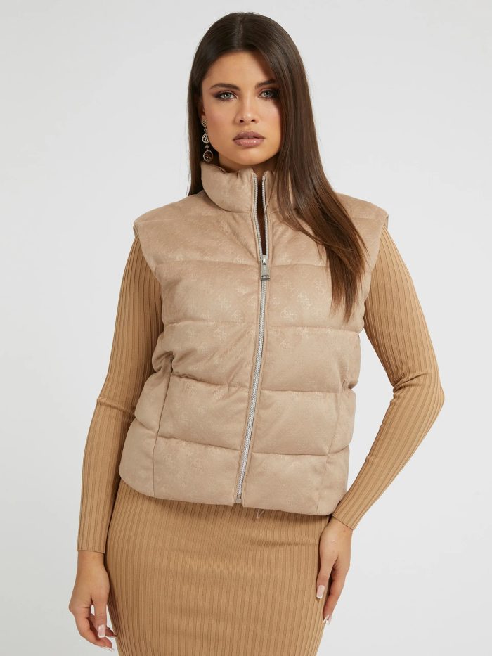 GUESS JOLE SUEDE PUFFER VEST - SUMMER CLAY