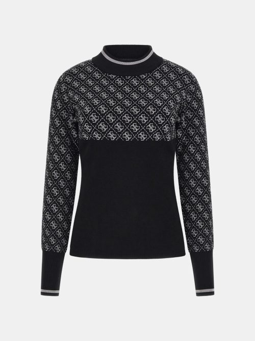 GUESS LISE 4G LS SWEATER - BLACK AND CELESTIAL