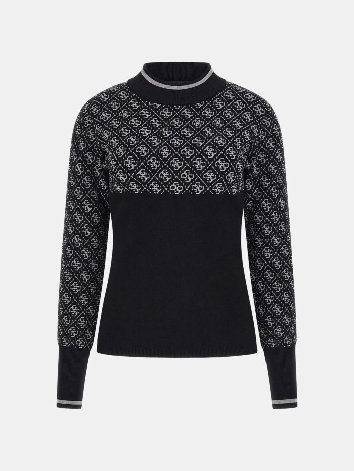 GUESS LISE 4G LS SWEATER - BLACK AND CELESTIAL