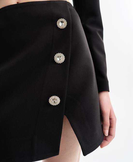 ACCESS MINI SKIRT WITH RHINESTONE BUTTONS