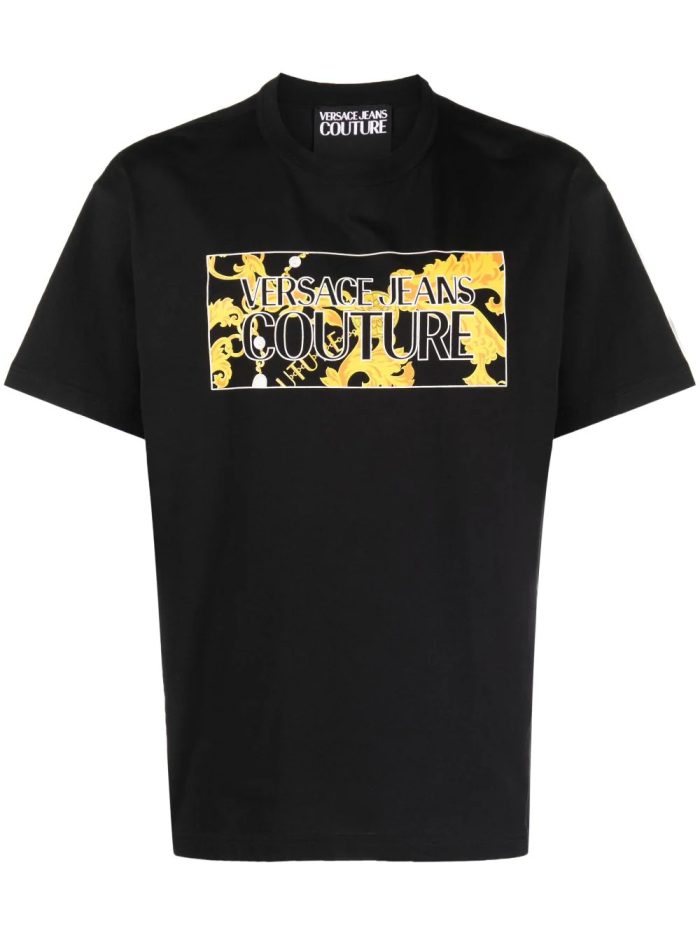VERSACE JEANS COUTURE LOGO SQUARE PEARLS T-SHIRT BLACK/GOLD