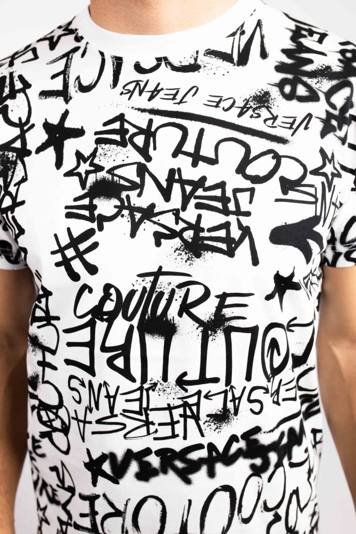 VERSACE JEANS COUTURE PRINT T-SHIRT ALLOVER GRAFFITI WHITE