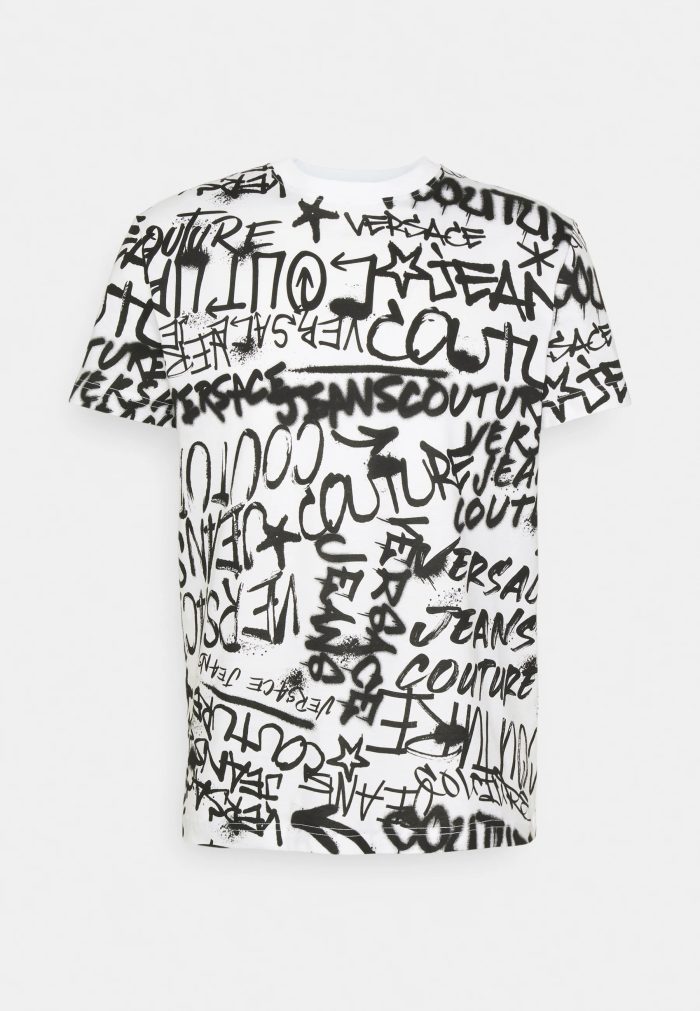 VERSACE JEANS COUTURE PRINT T-SHIRT ALLOVER GRAFFITI WHITE