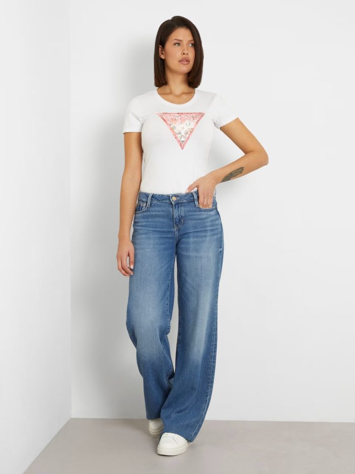 GUESS SS RN SATIN TRIANGLE TEE - PURE WHITE