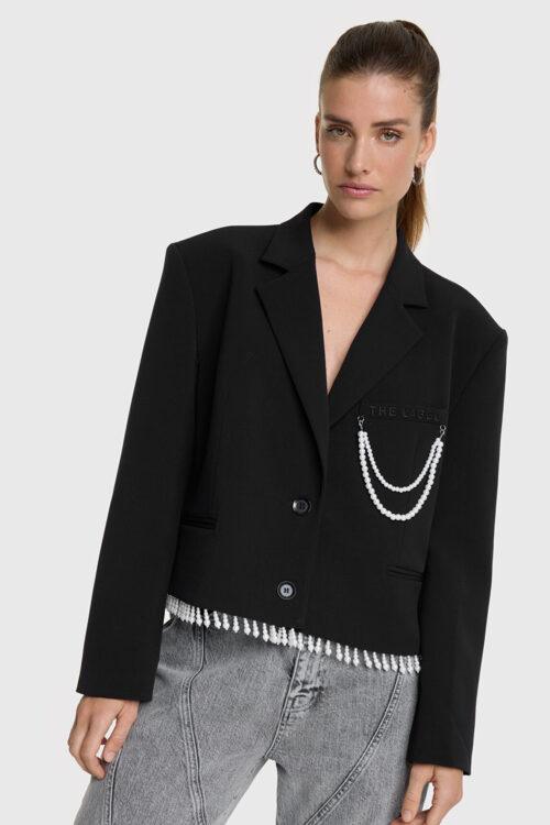 ALIX THE LABEL LADIES WOVEN PEARL DETAILED BLAZER