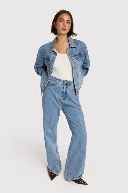 ALIX THE LABEL LADIES WOVEN STUDS DENIM JACKET