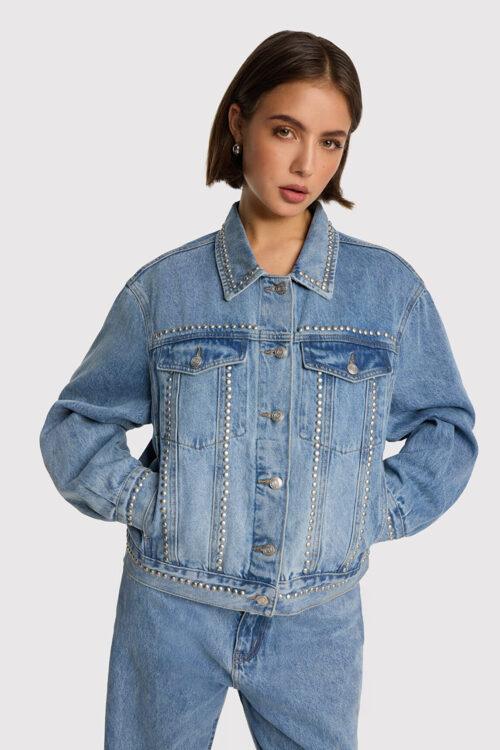 ALIX THE LABEL LADIES WOVEN STUDS DENIM JACKET