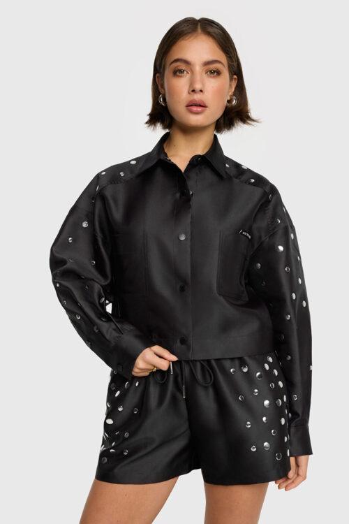 ALIX THE LABEL LADIES WOVEN STUDS CROPPED BLOUSE