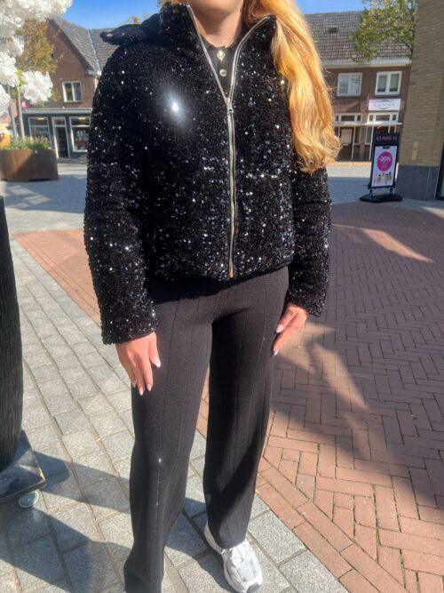 FRACOMINA PADDED PAILETTES COAT WITH HOODY - BLACK