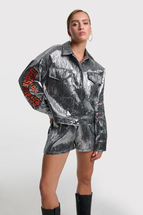 ALIX THE LABEL LADIES WOVEN SILVER CRINKLE SHORTS