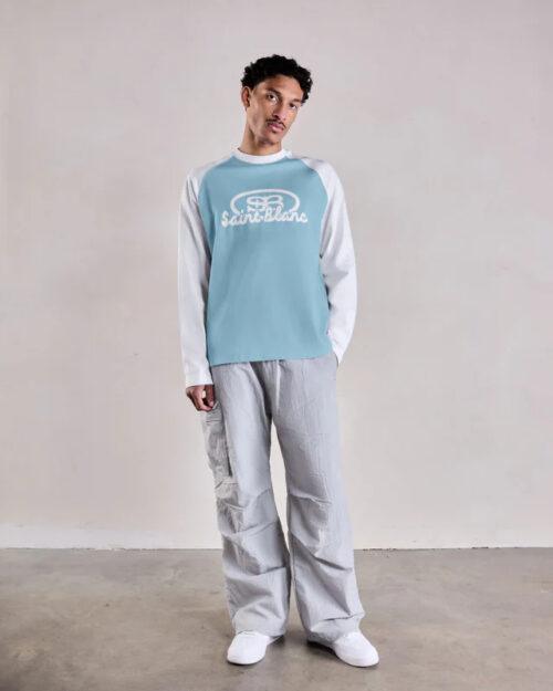 SAINT BLANC BLEND LOGO RAGLAN LONG SHIRT - BLUE/WHITE